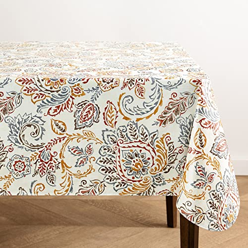 Elrene Home Fashions Ava Floral Jacobean Water- and Stain-Resistant Vinyl Tablecloth with Flannel Backing, 52 Inches X 52 Inches, Square