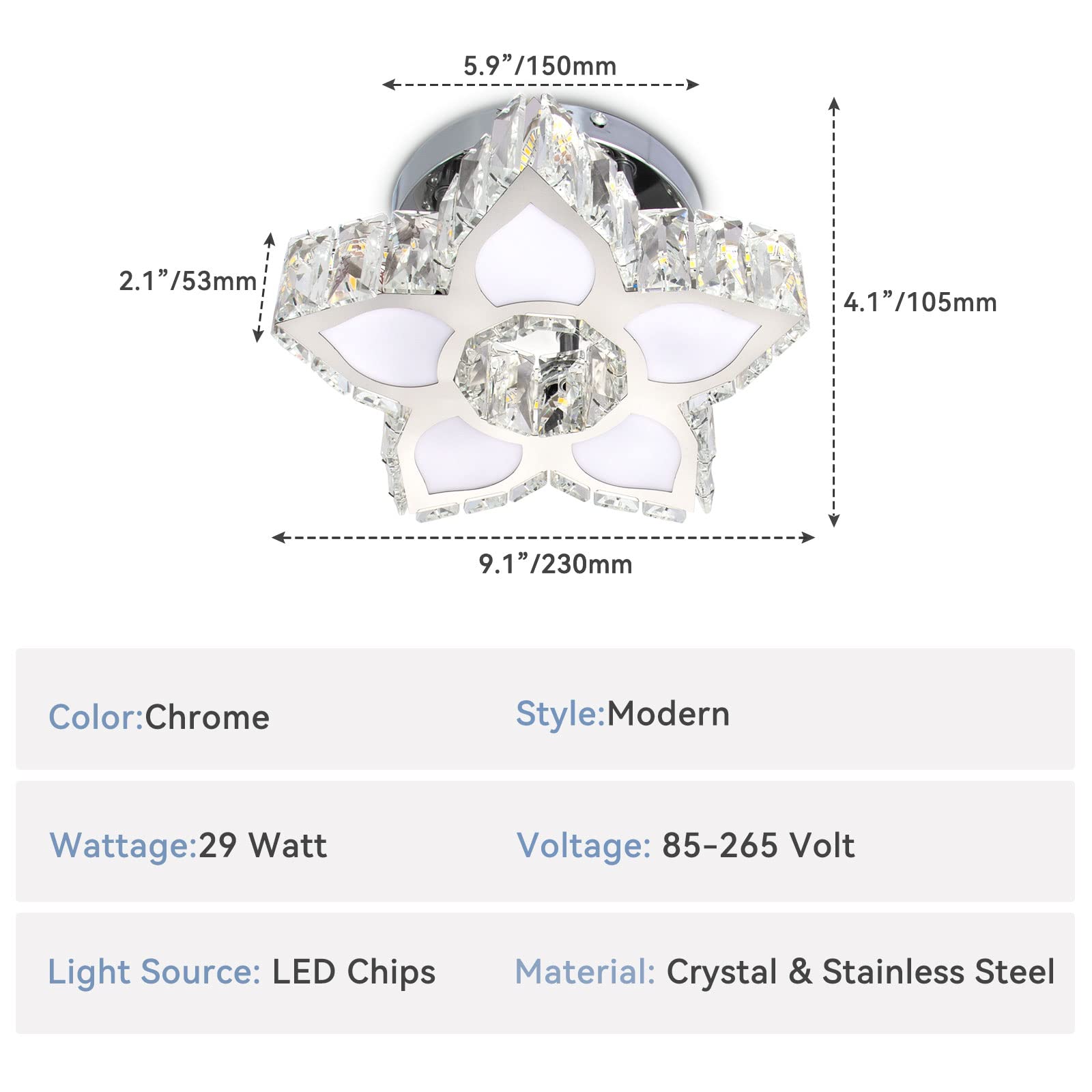 FRIXCHUR Dimmable Crystal Chandeliers Modern Small Chandelier Flower Crystal Ceiling Light for Living Room Bedroom Hallway Kitchen Small Room (Dimmable)