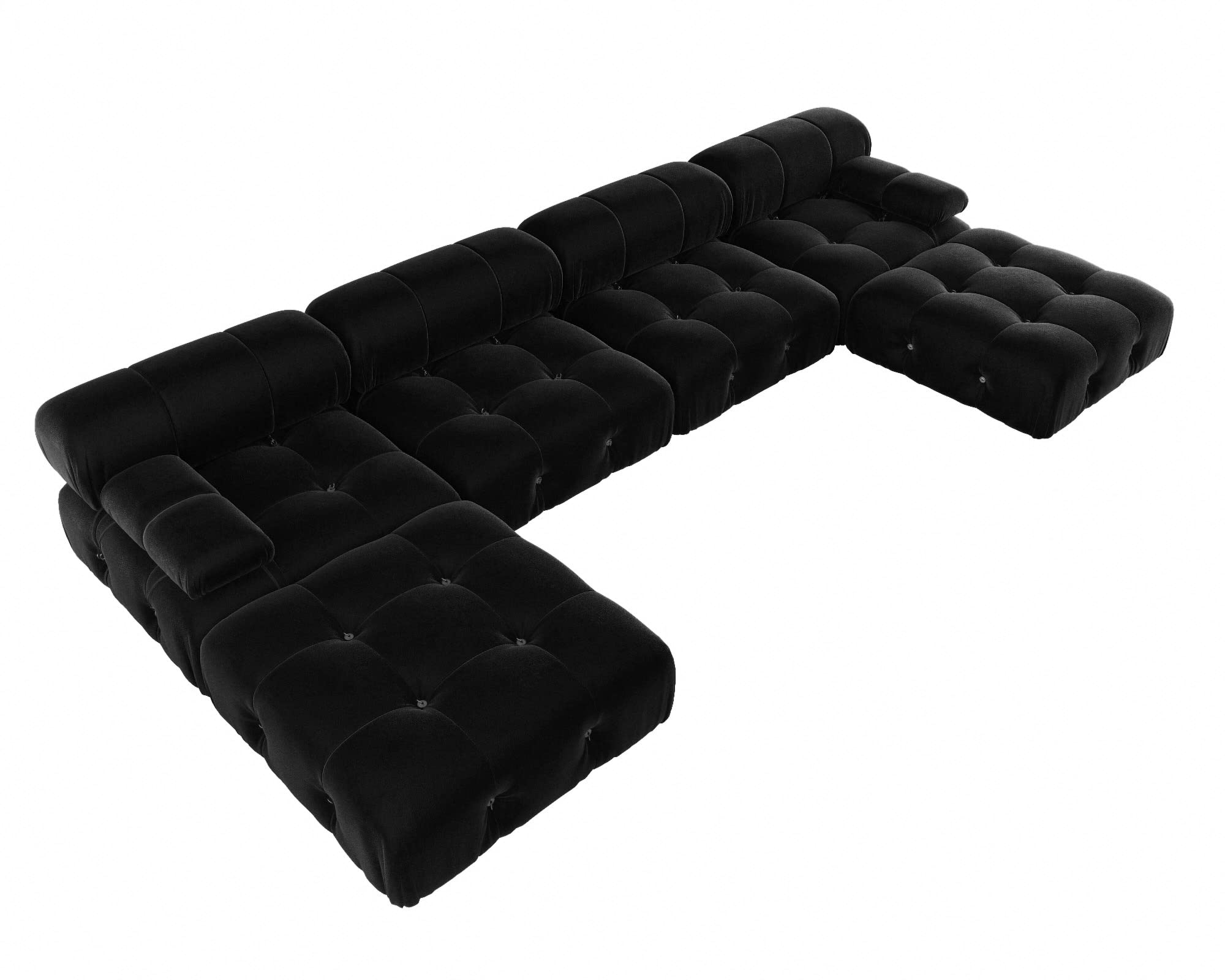 JACH 138" Black Sectional Couches, U-Shaped Minimalist Velvet Sofas, Convertible Modular Sofa, Luxury Modern 6-Seats Couch Sectional with Chaise Ottomans for Living Room Bedroom Office Apartment