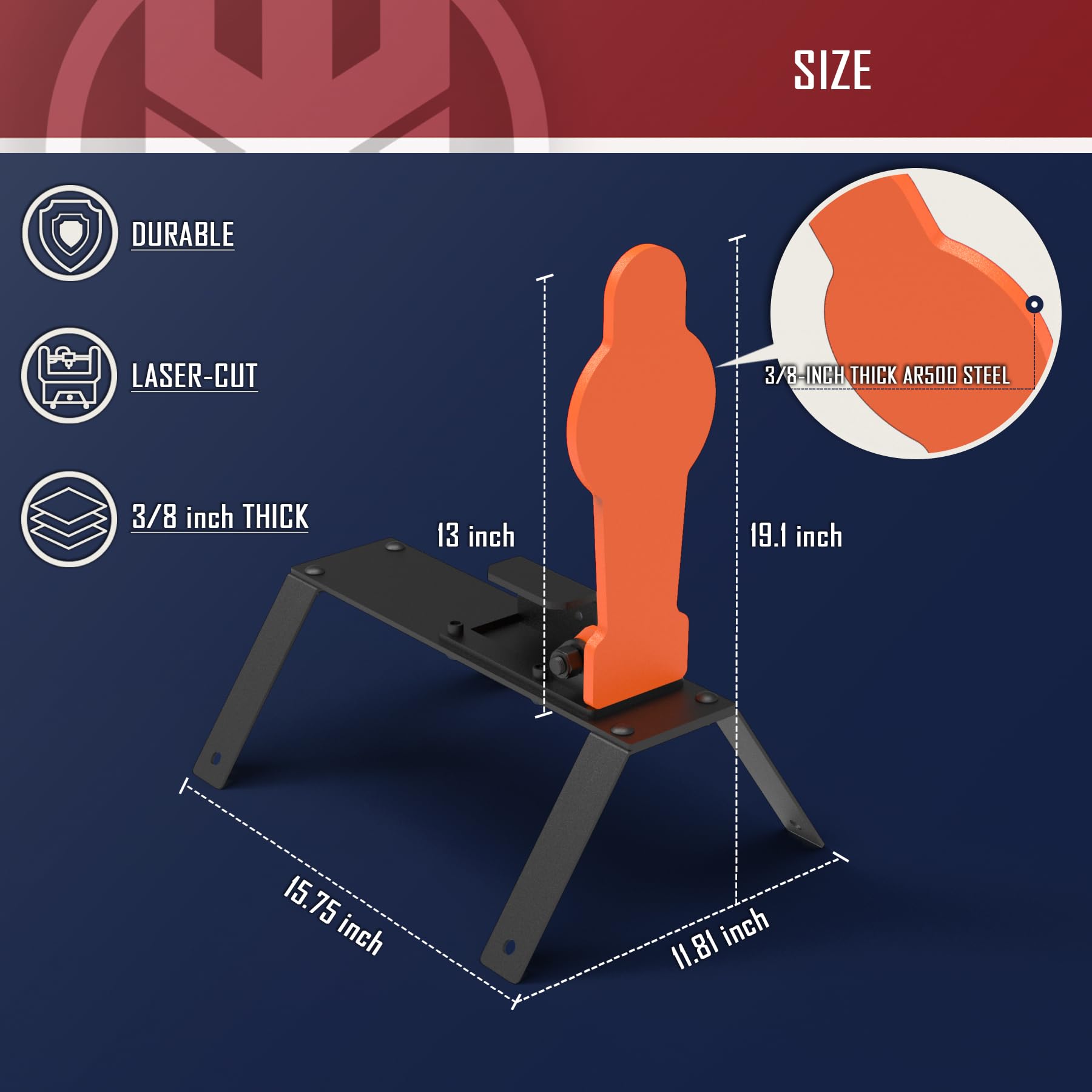 KNINE OUTDOORS 3/8'' AR500 Auto Reset Target, Steel Target for Shooting Range, Suitable for Pistol, Rifle, Handgun, Shotgun, Rimfire (Gong and Silhouette)