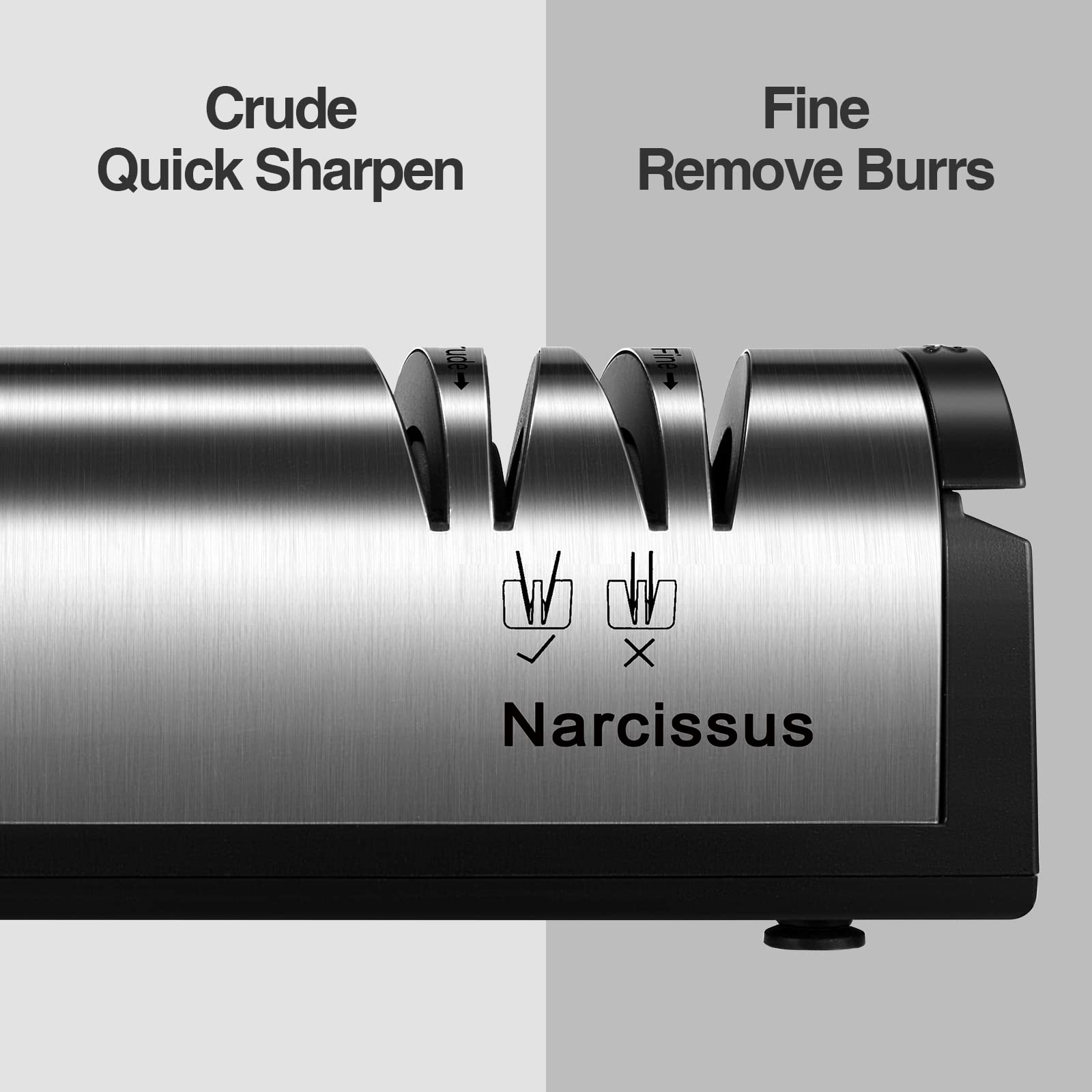 Narcissus Knife Sharpener, Professional 2 Stage Electric Knife Sharpener for Quick Sharpening & Polishing, with Scissors Sharpener and Metal Dust Collection Box, Stainless Steel, Silver