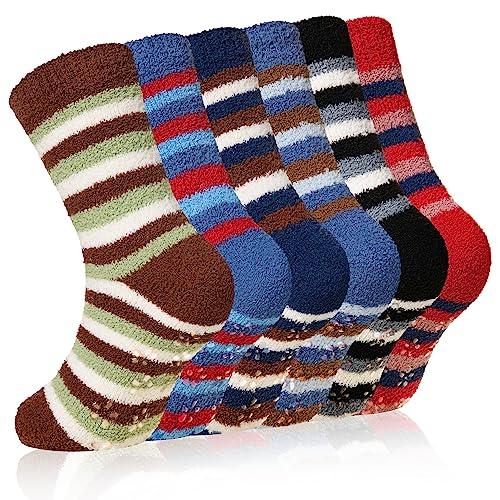 Velice Kids Fuzzy Socks with Grips Toddler Boys Girls Non Slip Slipper Socks Soft Cozy Fluffy Winter Warm Socks 6 Pairs(Unicorn,1-3T)