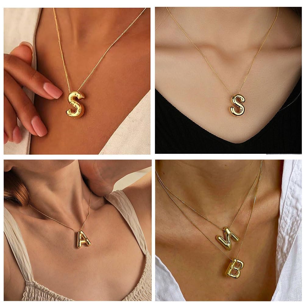 Cheap Gifts for Women Under 2 Dollar Items Only 1 Dollar Items Bubble Letter Necklace Gold Initial Necklaces for Women Name Trendy Chunky Charm Pendant Gold Jewelry Birthday Gifts Her Mom Wife