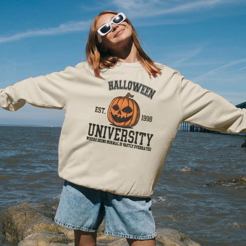 UNIQUEONE Halloween Sweatshirts for Women Halloweentown University T Shirt Funny Party Spooky Academy Pullover Sweatshirt Black