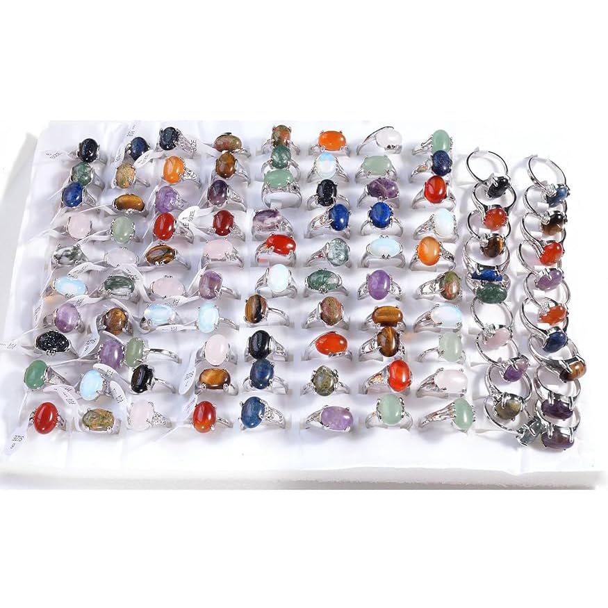 YITANA 100 Pack of Rings Wholesale for Boutique Items for Resale Bulk Crystal Rings Jewelry Clearance Anillos De Piedras Naturales