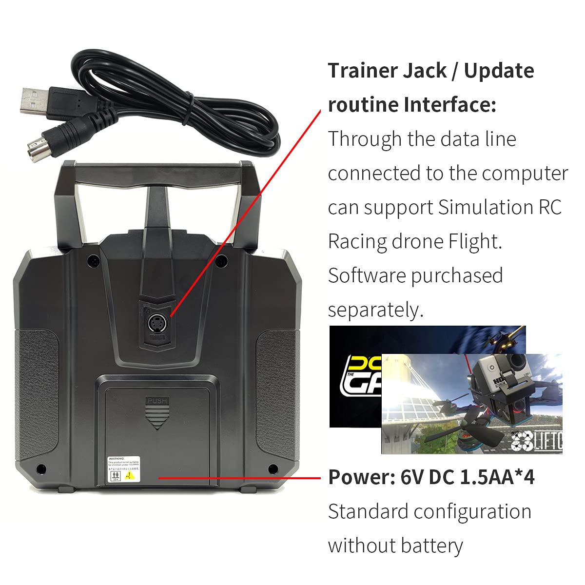 FLYSKY FS-i6X 10CH 2.4GHz RC Transmitter Controller with iA6B Receiver Upgrade Cable for RC Boat Racing Drone