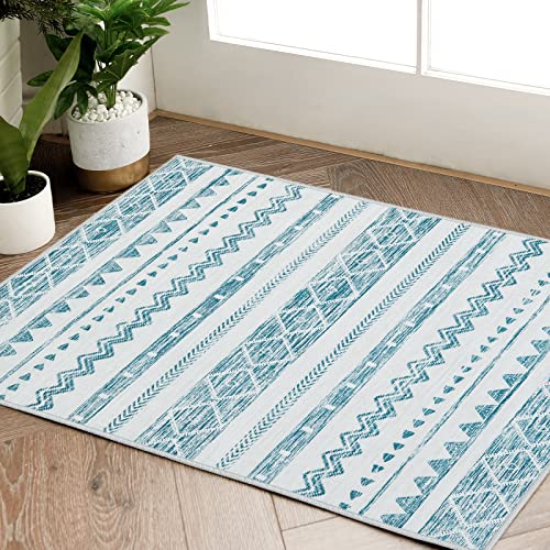 jinchan Area Rug - 5x7 Ultra-Thin Washable Rug, Moroccan Living Room Rug, Boho Rug Geometric, Non-Slip Non-Shedding Carpet for Bedroom Dining Room(5x7ft, Charcoal/Blue)