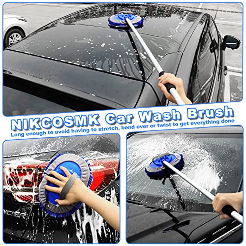 62'' Car Wash Brush Kit Mitt Mop Sponge with Long Handle, 1 Chenille Scratch-Free Replacement Head, Car Wheel Tire Brush, Car Detailing Brushes,Car Dash Duster,Tower,Car Cleaning Kit for Cars RV Truck