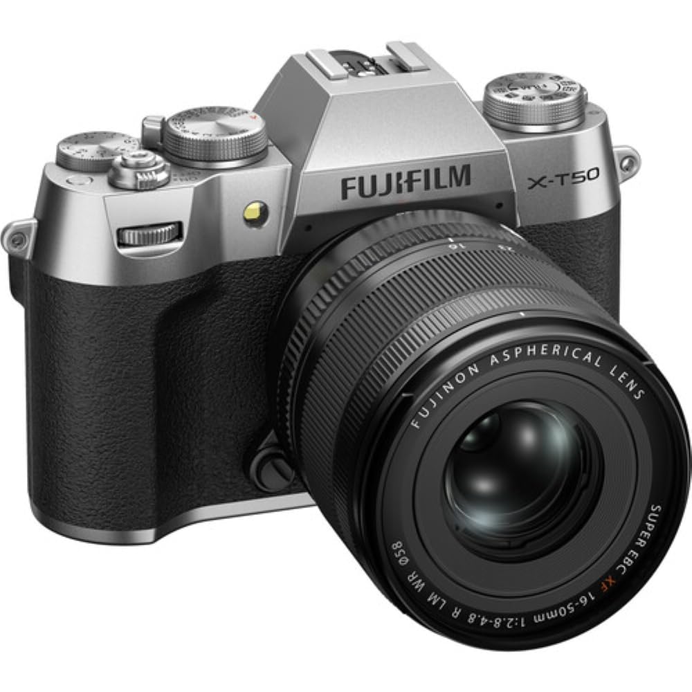 FUJIFILM X-T50 Mirrorless Camera with XF 16-50mm f/2.8-4.8 Lens | Silver Bundled with 64GB Memory Card + Battery Charger + UV Filter + Photo Starter Kit + Cleaning Cloth (6 Items)