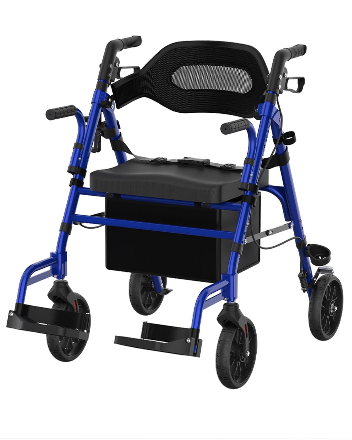 Fvzzin Walkers for Seniors with Seat, Extra Wide 2 in 1 Rollator Walker & Transport Chair with Reversible Backrest & Detachable Footrests, Foldable Wheelchair Combo with 8" Anti-Slip PU Wheels, Blue