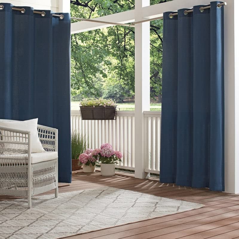 Waverly Hampton Versatile UV Blocking Waterproof Grommet Curtain for Indoor or Outdoor (1 Panel), 52 in x 84 in, Blue