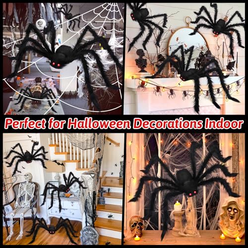EZIGO Halloween Spider Decorations 3PCS Giant Spider Huge Spider Web Stretch Web Component of Huge Spider and Mega Spider Web Halloween Party Supplies Yard Halloween Outdoor Décor Haunted Decoration