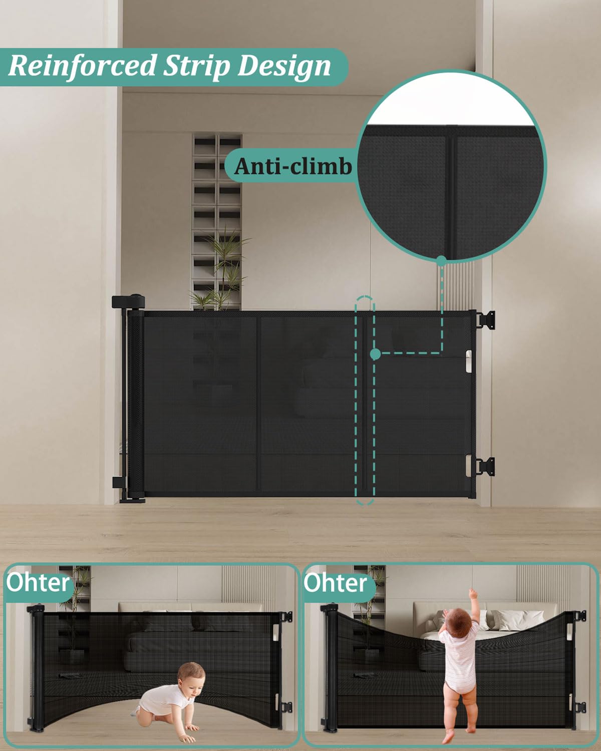 Upgrade 71" Retractable Baby Gates with Reinforced Strip Design to Prevent Crawling Through, 34" Tall Retractable Gate for Baby and Pet, 6 FT Baby Gates for Stairs, Doorways, Hallways