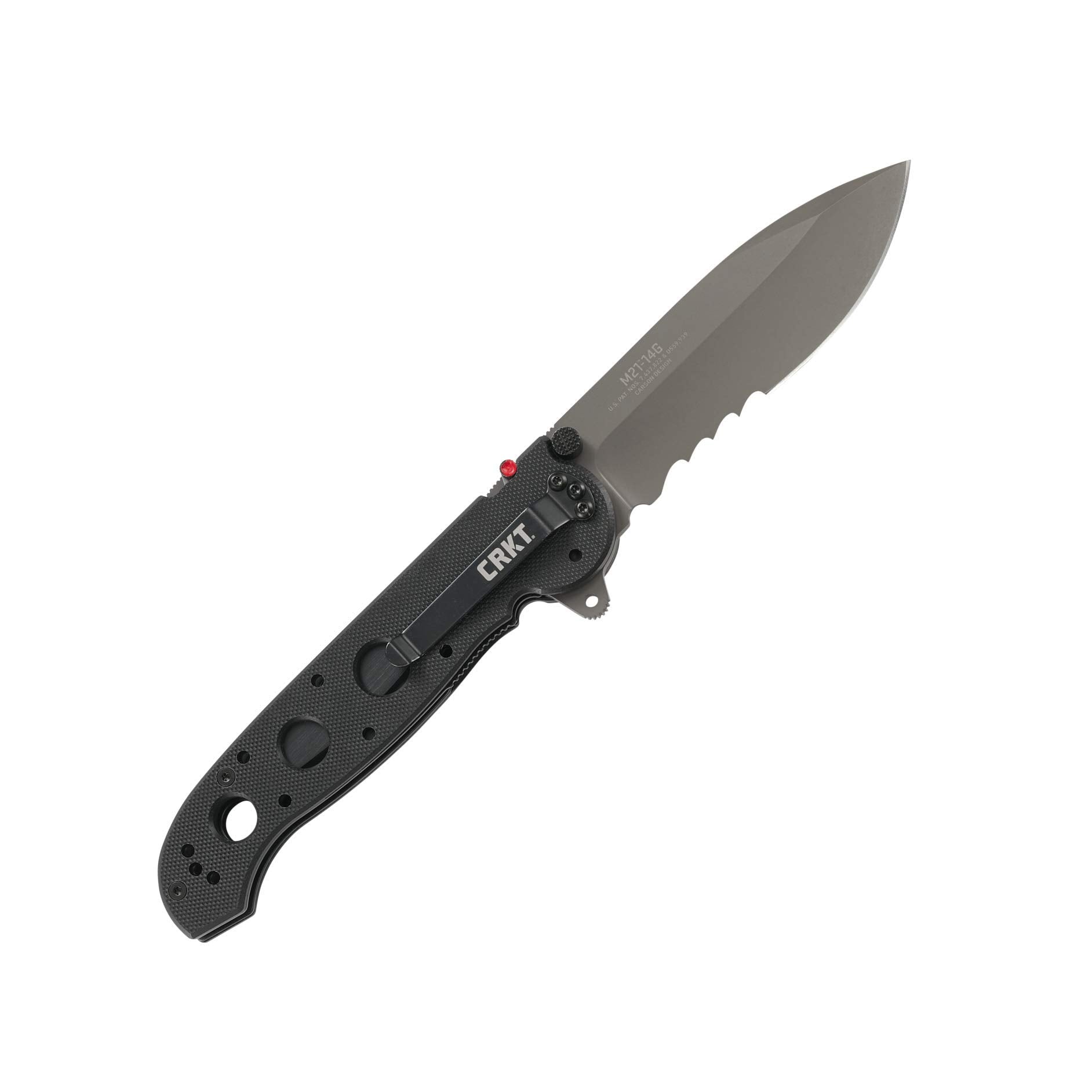 CRKT M21-14G EDC Folding Pocket Knife: Everyday Carry, Black Serrated Edge Blade, Veff Serrations, Automated Liner Safety, G10 Handle, Reversible Pocket Clip