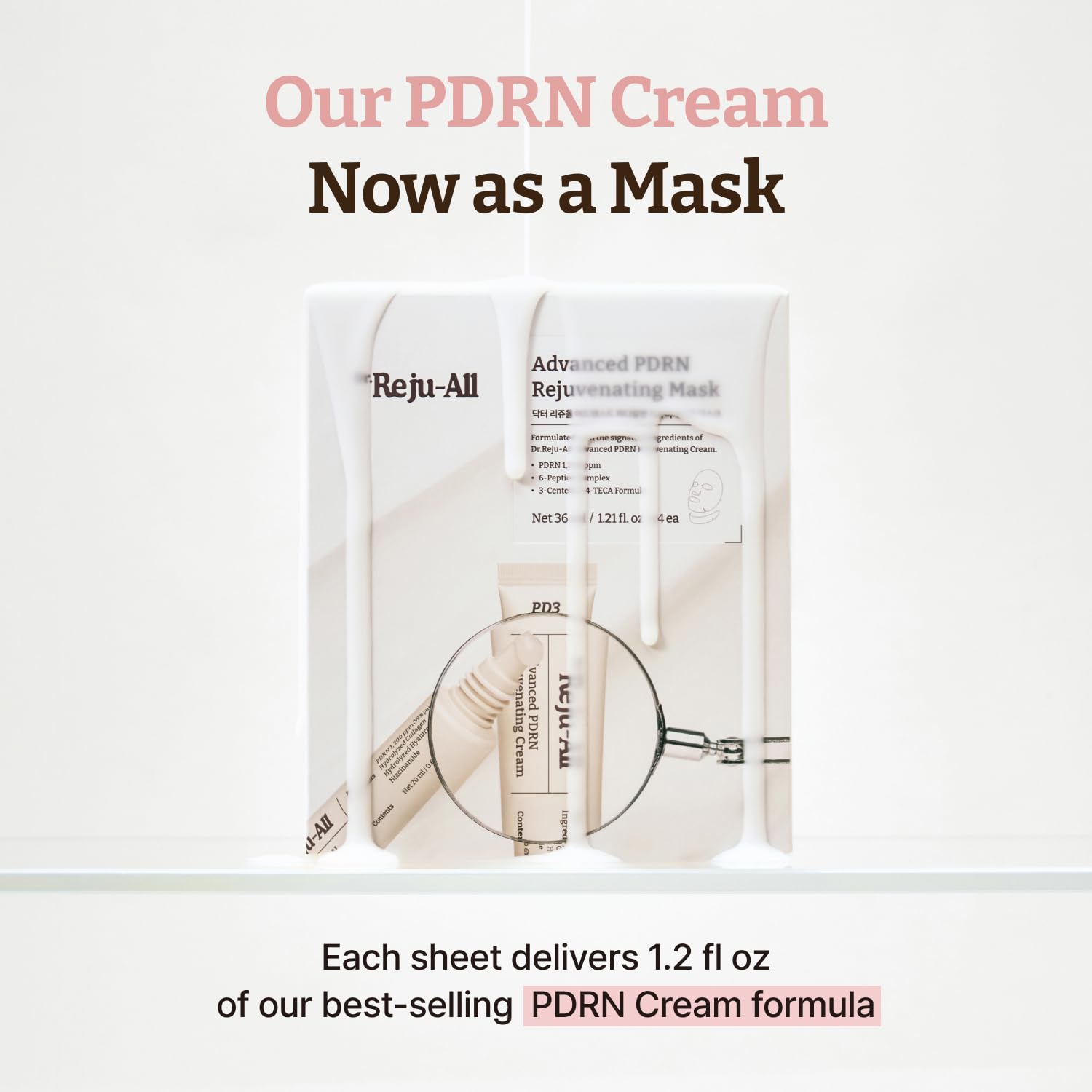 Dr. Reju-All Advanced PDRN Rejuvenating Mask - Face & Neck Korean Sheet Mask with 1,200 ppm PDRN, Collagen & Copper Peptides - Hydrating & Soothing, Skin Repair (1.2 Fl Oz x 4EA)