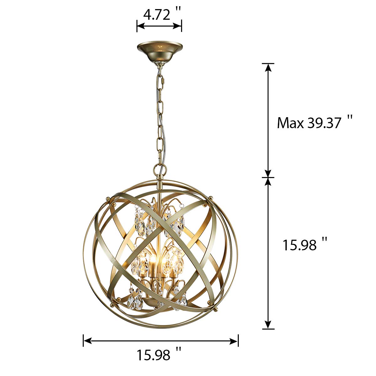 ANJIADENGSHI Modern Globe Crystal Chandelier Lighting 4*G9 Metal Adjustable Hanging Light Fixture for Dining Living Room Foyer Bedroom,Golden