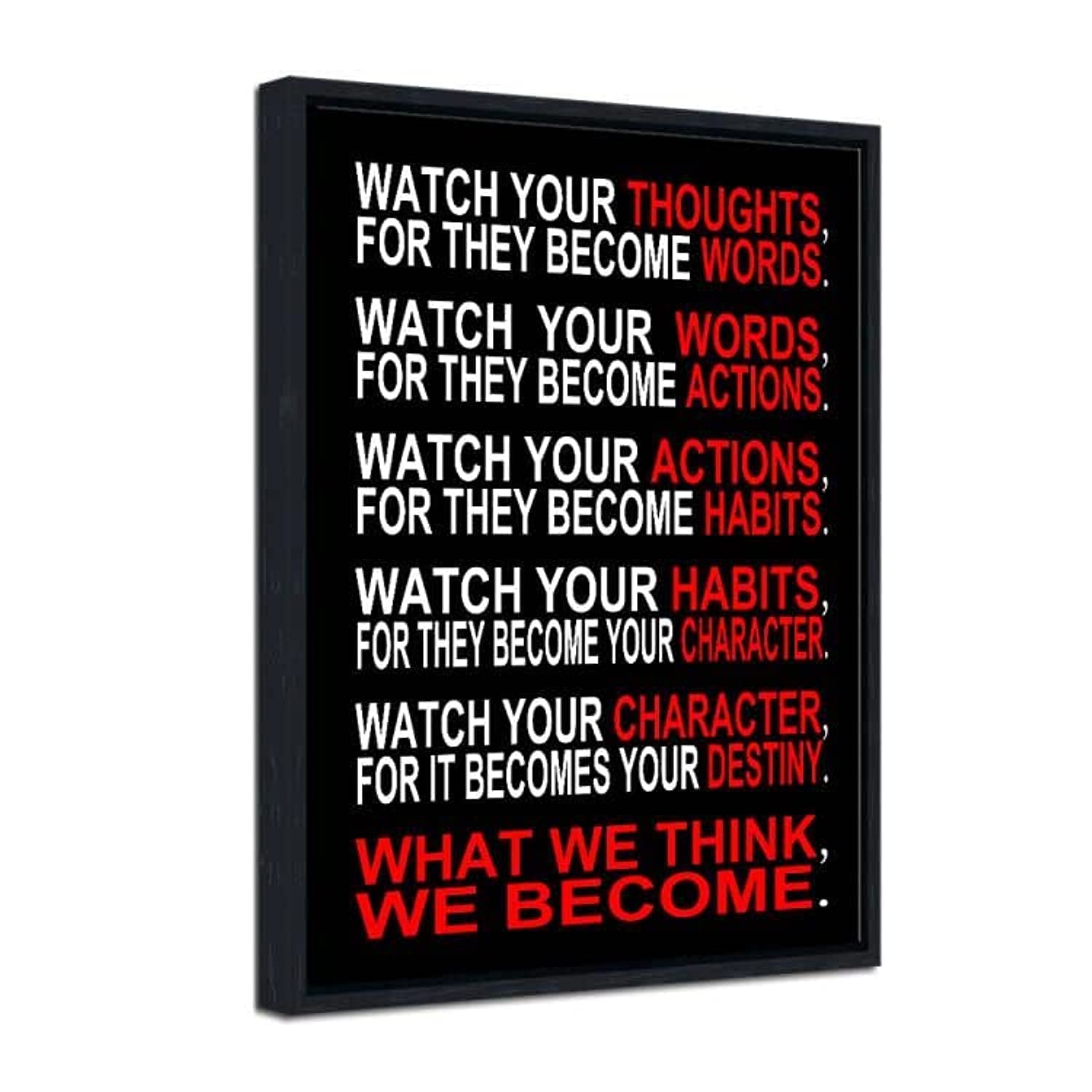 Pyradecor Black Framed Watch Your Thoughts Motivational Classroom Poster Modern Canvas Prints for Office Living Room Home Decorations Giclee Pictures Artwork