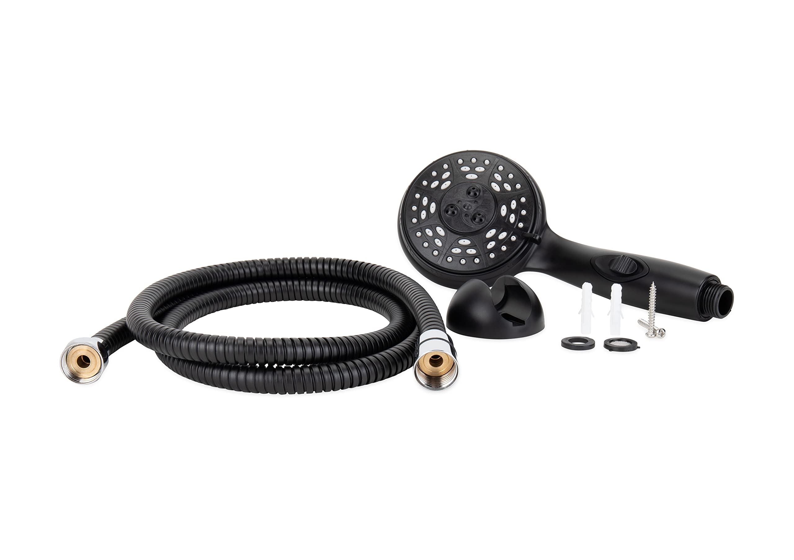 Camco Complete RV/Marine Shower Head Kit | Features Convenient On/Off Switch for Water Efficient Showers | 5 Spray Patterns | Black (43744)