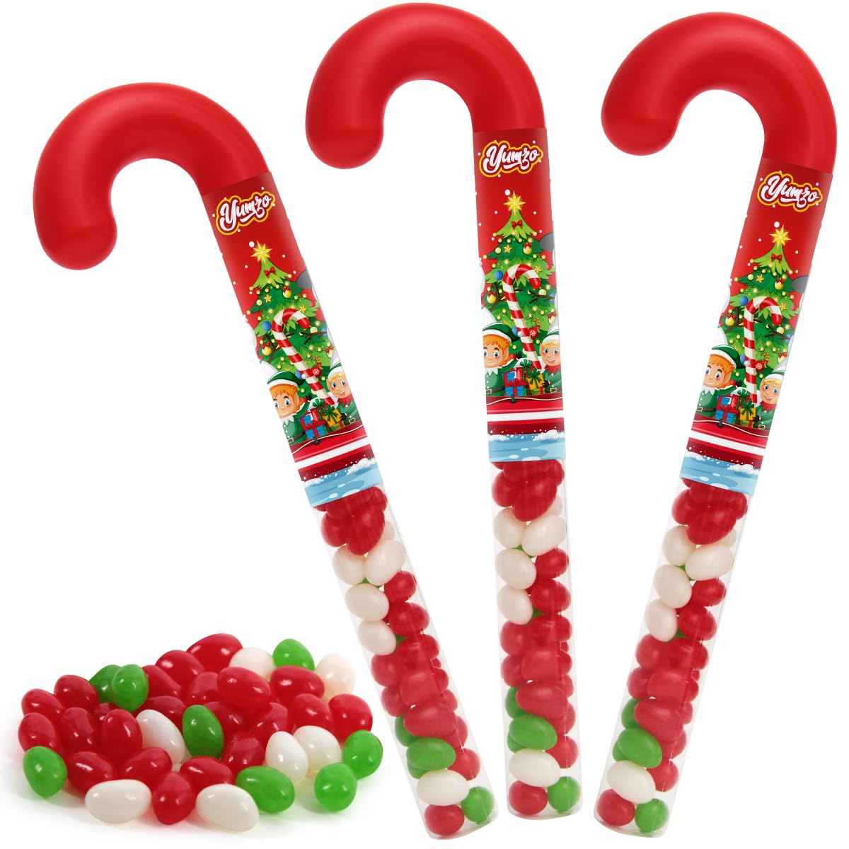 Christmas Candy cane Filled with Jelly Beans. 3 Pack, The Ideal Christmas Candy for Stocking Stuffers.