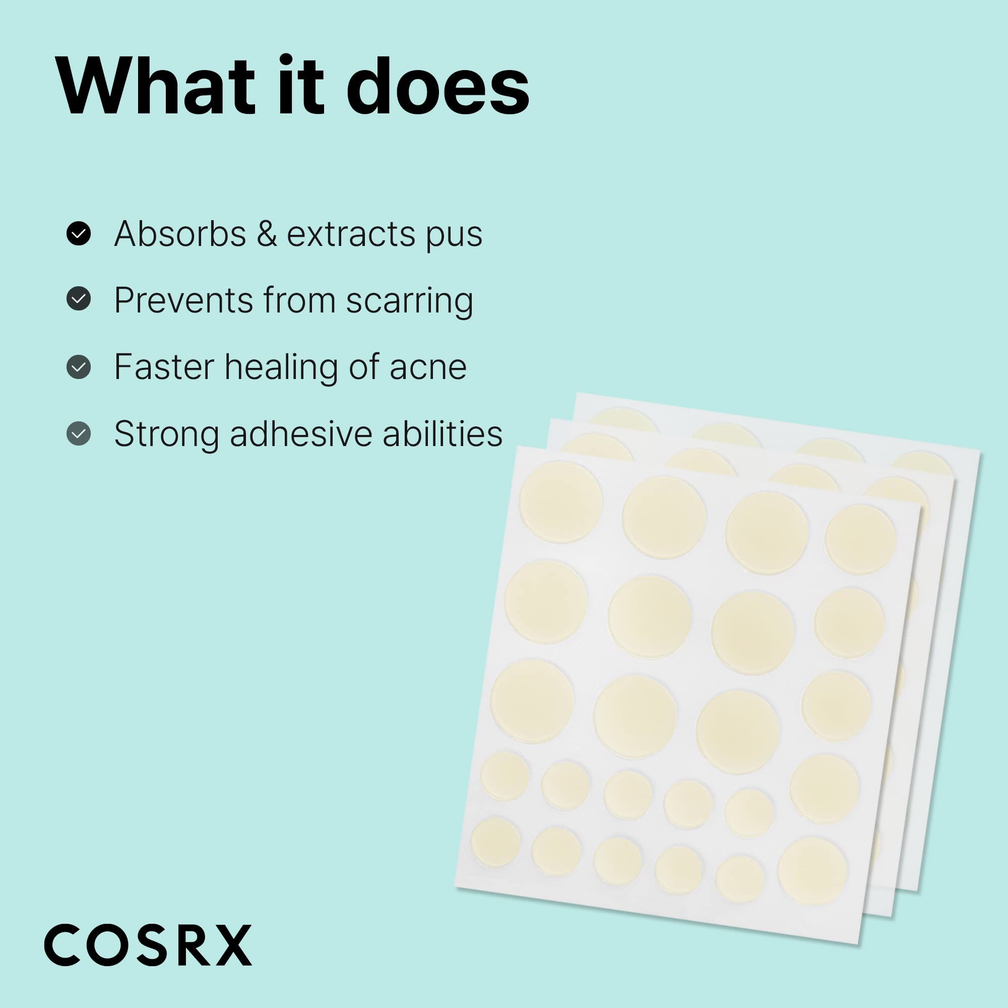 COSRX Acne Pimple Patch Absorbing Hydrocolloid Original 3 Size Patches for Blemishes and Zits Cover, Spot Stickers for Face and Body, Not Tested on Animals (72)