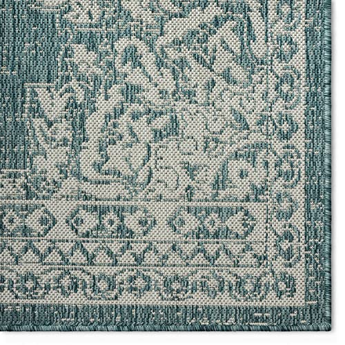 Nicole Miller New York Patio Country Azalea Transitional Medallion Indoor/Outdoor Area Rug, Blue/White, 5'2"x7'2"