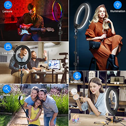 STALLY 10.2" Ring Light with Stand, 75" Tall Ring Light with Phone Holder and Wireless Remote, 12 Dimming Levels, 32 Color Modes LED Ring Light Tripod for iPhone, Live Stream, Makeup, YouTube, TikTok