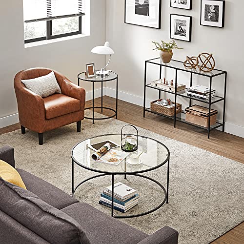 VASAGLE 39.4 Inch Console Table with 3 Shelves, Sofa Table, Entryway Table, Metal Frame, Tempered Glass Shelf, Modern Style, for Entryway Living Room Bedroom, Classic Black and Transparent ULGT027B01