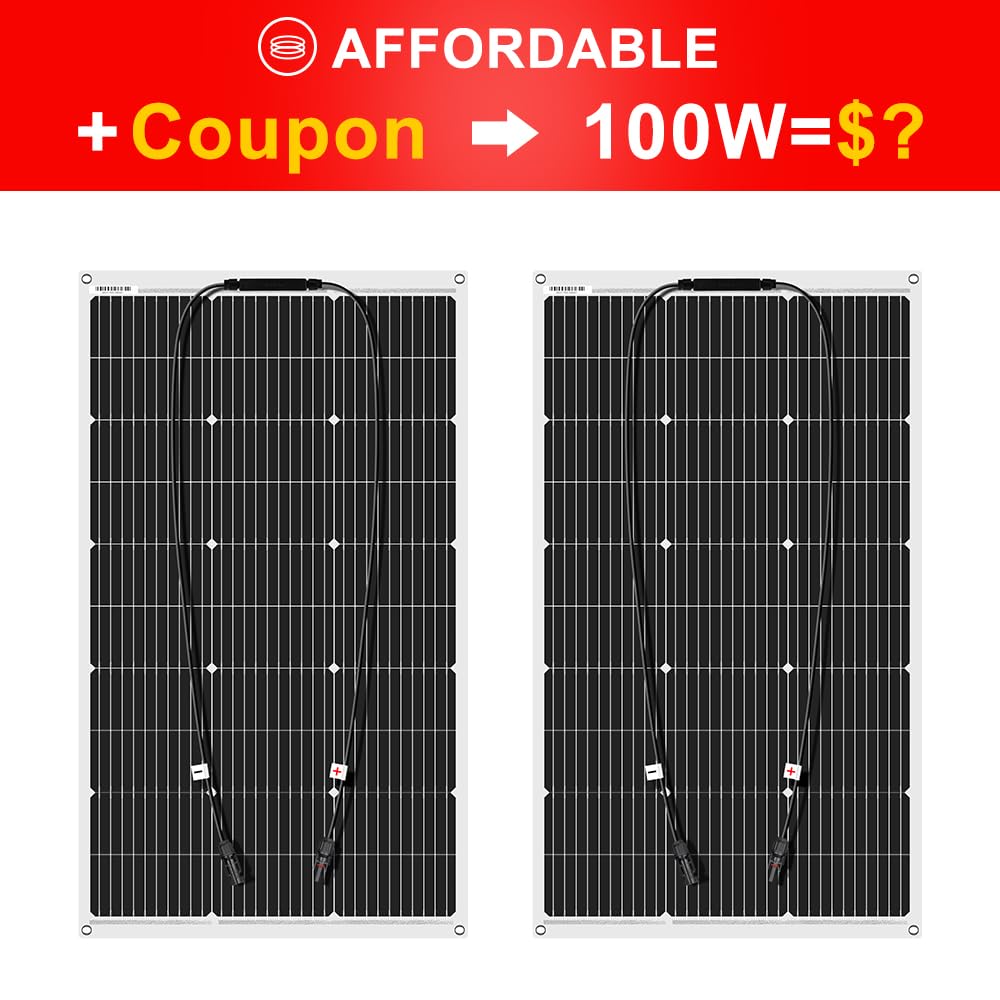 DOKIO Semi-Flexible 2x100W(200W) 12V Solar Panel Lightweight Monocrystalline for Caravan RV Boat Camper