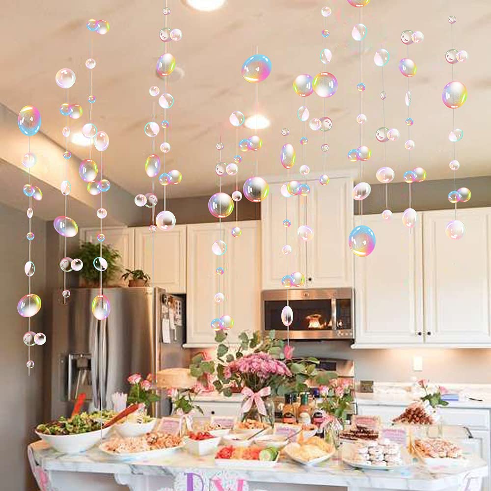 Transparent Bubble Garlands Mermaid Party Decoration Colored Flat Cutouts Hanging Streamer for Birthday Baptism Wedding Ocean Wall Decal Baby Shower Under Sea Festal Kid Room Photo Props (Color)