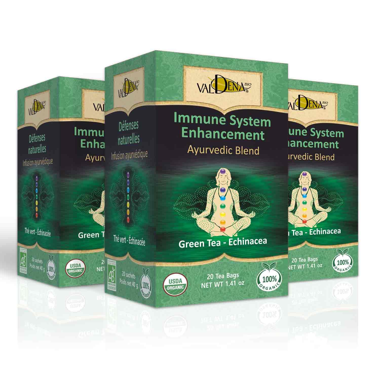 Valdena Bio Ayurvedic Blend Organic Green Tea with Echinacea, Less Caffeine, Anti-Inflammatory and rich in Antioxidant (3 packs, total of 60 individually wrapped tea bags) Non GMO