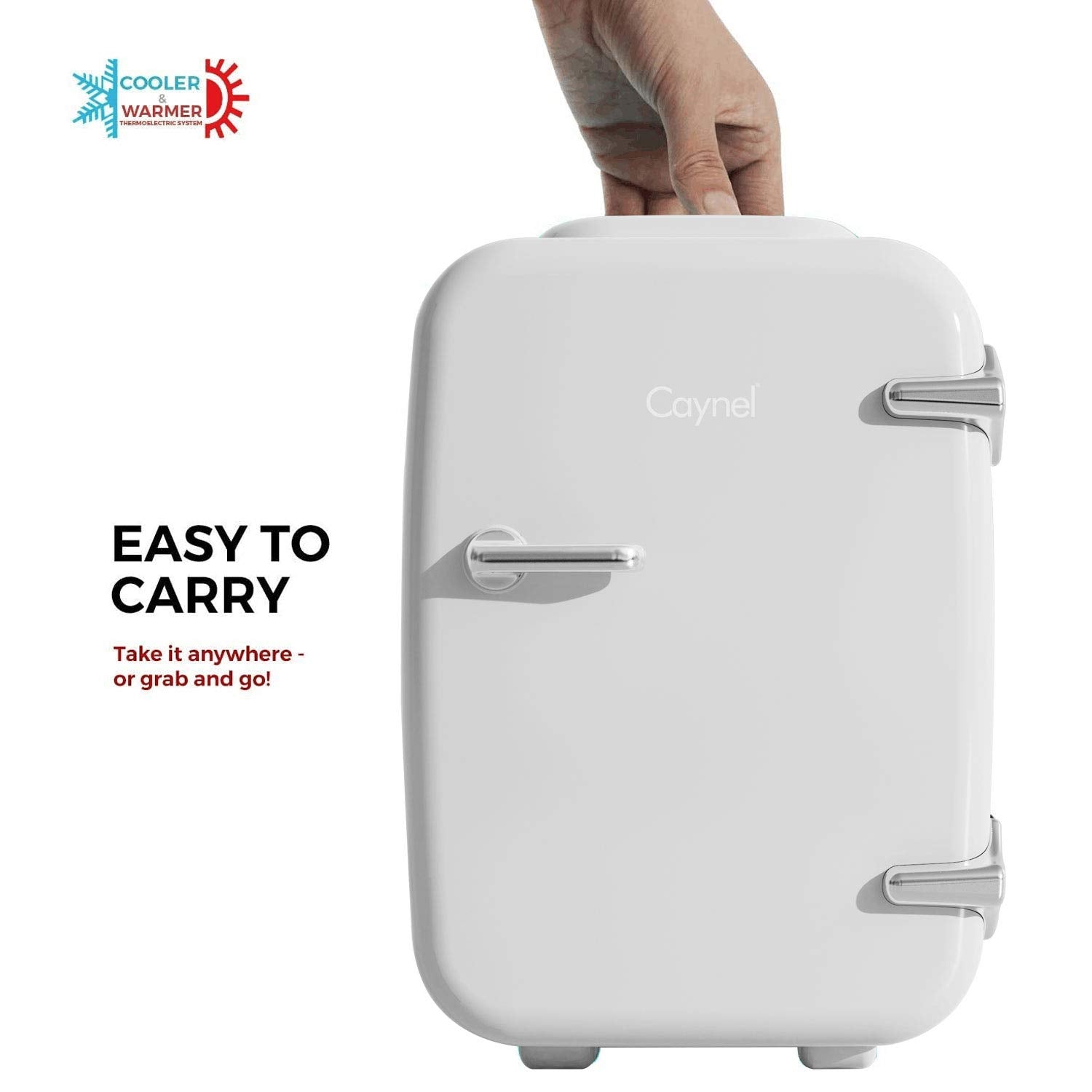 CAYNEL Mini Fridge Cooler and Warmer, (4Liter / 6Can) Portable Compact Personal Fridge, AC/DC Thermoelectric System, 100% Freon-Free Eco Friendly for Home, Office and Car