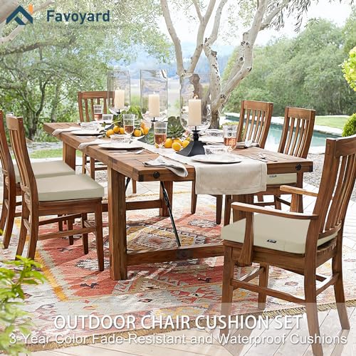 Favoyard Outdoor Chair Cushions 17"W x 16"D x 2"T Set of 4 Patio Chairs Cushions 3-Year Fade Resistant & Waterproof Cushions for Outdoor Furniture with Hidden Zipper, Attach Straps for Dining Chairs