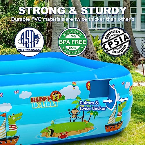 Inflatable Swimming Pools with Pump, Oversized 120" x 72" x 22" Thickened Blow up Kiddie Pool for Kids & Adults, Above Ground Swimming Pool for Outdoor, Garden, Backyard, Water Party -Printed