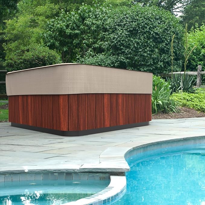 Budge P9A16PM1 English Garden Square Hot Tub Cover Heavy Duty and Waterproof, Medium, Tan Tweed