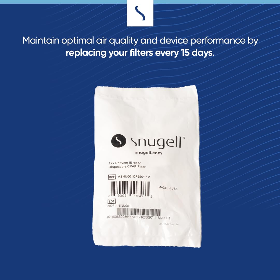 Replacement CPAP Filter for Resvent iBreeze by Snugell (12-Pack) - Made in USA - Durable - Convinient for Travel and Home - Designed to be Replaced Bi-Weekly