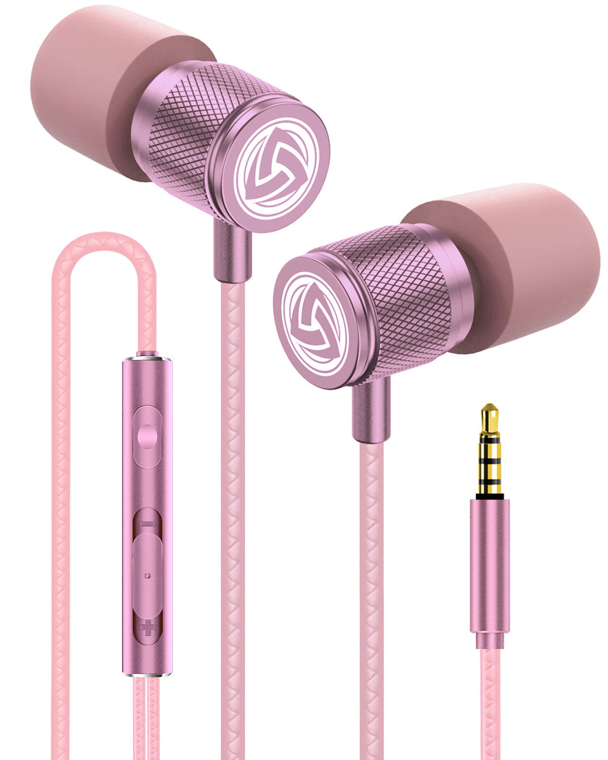 LUDOS Ultra Wired Earbuds in-Ear Headphones, 5 Years Warranty, Earphones with Microphone, Noise Isolating Ear Buds, Memory Foam for iPhone, Samsung, School Students, Kids, Women, Small Ears - Pink