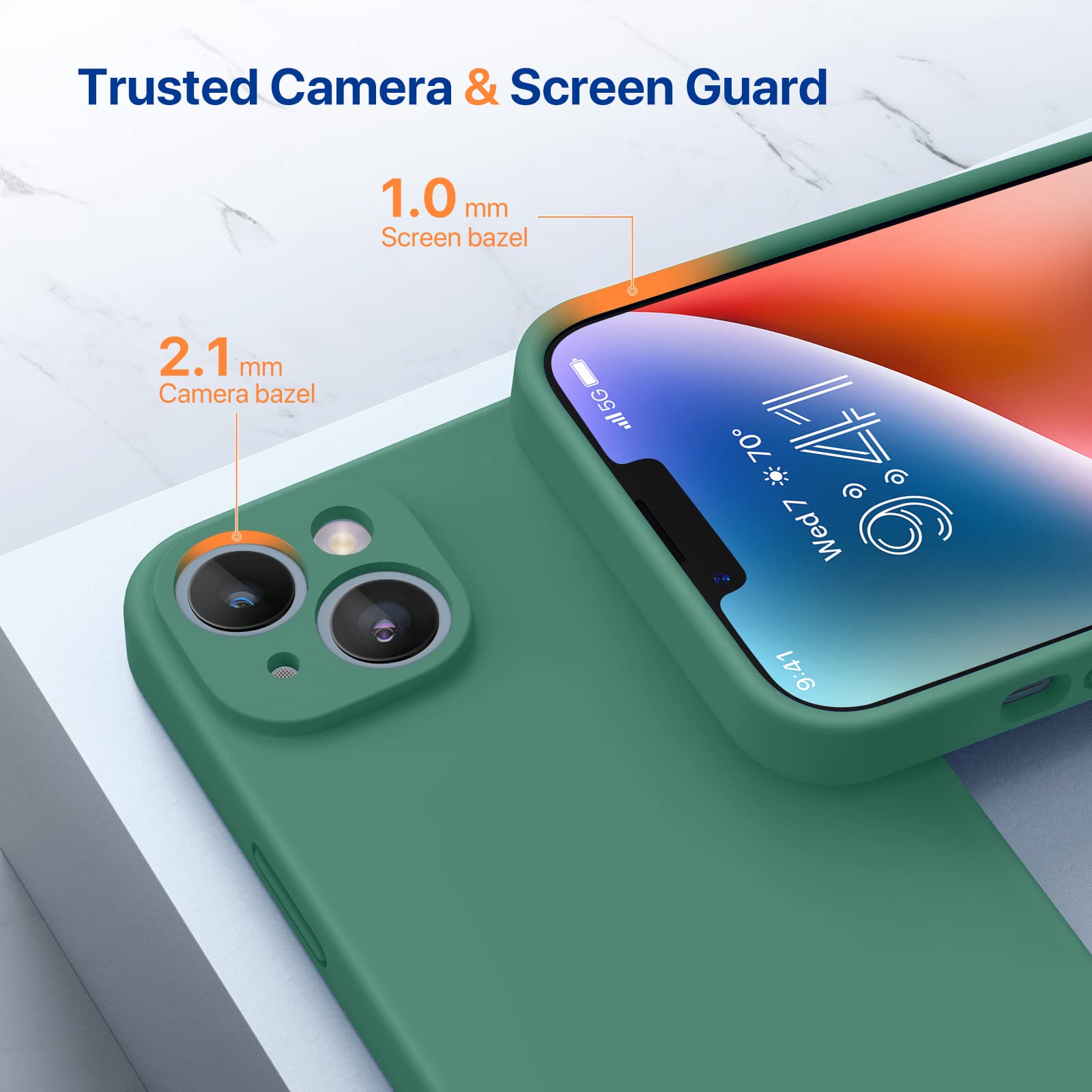 Miracase Designed for iPhone 14 Case with Screen Protector,[Upgraded Enhanced Camera Protection],Shockproof Liquid Silicone Case with Microfiber Lining, 6.1 inch,Acacia Green