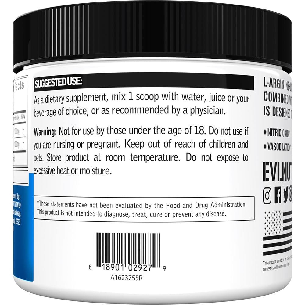 Evlution Nutrition L-Arginine + L-Citrulline - Endurance + Workout Performance Supplement - 2000mg Complex - Vasodilation + Nitric Oxide Support - Vegan + Gluten Free Powder - 75 Servings