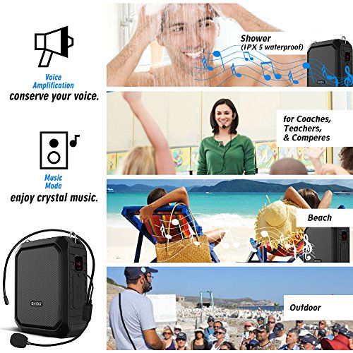 SHIDU Voice Amplifier,18W Portable Megaphone PA Systems Speaker with Wired Mic Headset, IPX5 Waterproof & 4400mAh Rechargeable Battery for Teacher, Tour Guide, Training