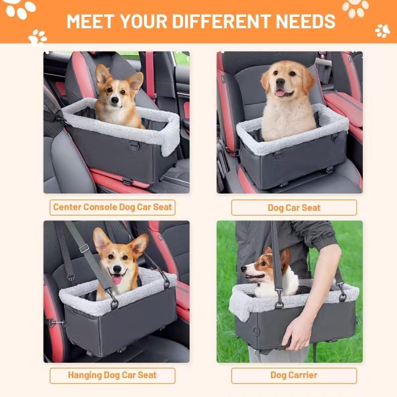 UNICITII Dog Car Seat for Small Dog, Raised Dog Booster Seat with Metal Frame, Dog Car Booster Seat Puppy Car Seat for Pets Small Dogs Cats