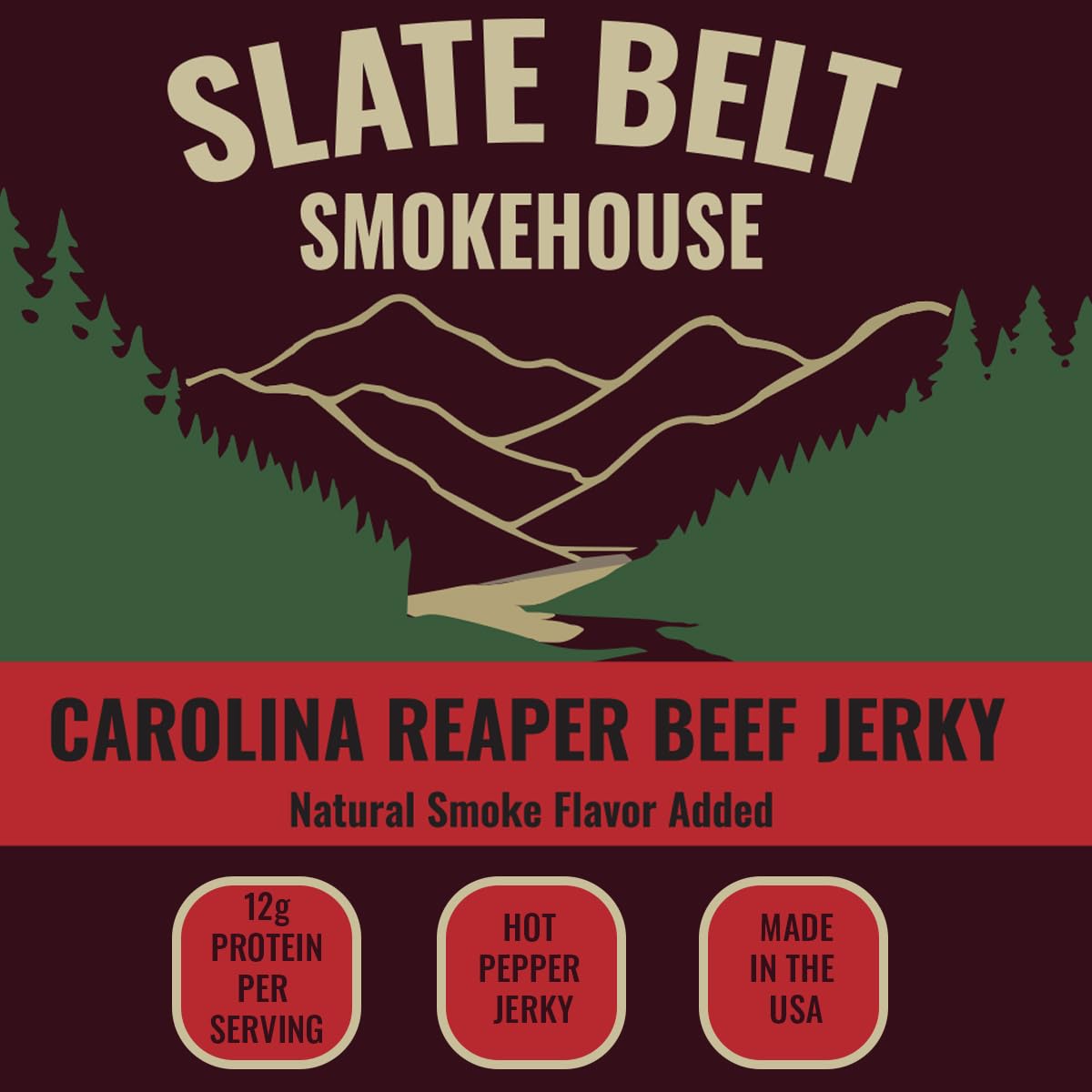 Slate Belt Smokehouse Carolina Reaper Jerky, Spicy Beef Jerky with Serious Heat 2.5 Ounce