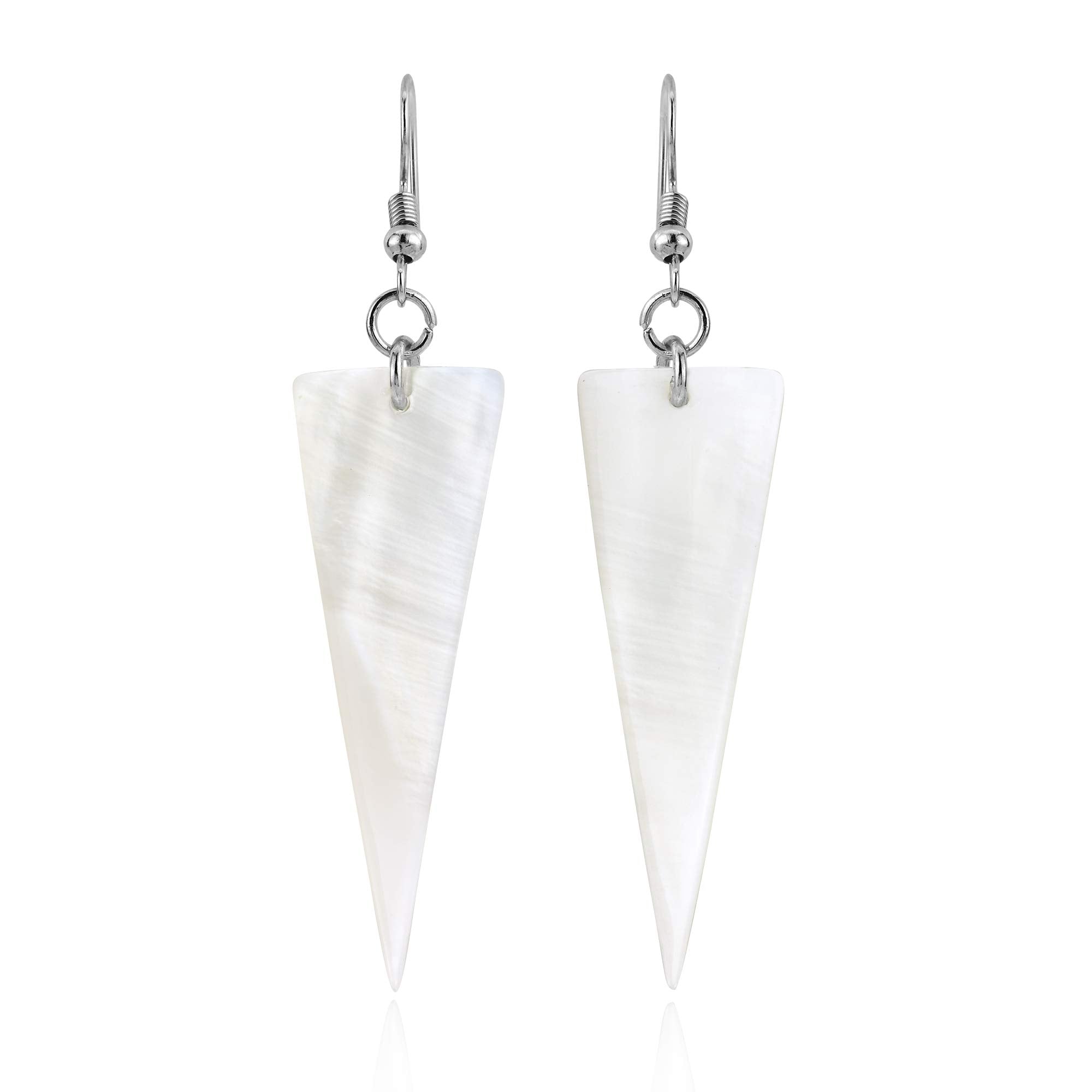 AeraVida Handcrafted Inverted Triangle White Kabibe Shell Triangle Dangle Earrings | Triangle White Dangle Earrings | Kabibe Shell Dangle Earrings for Women | Dangle Earrings for Women