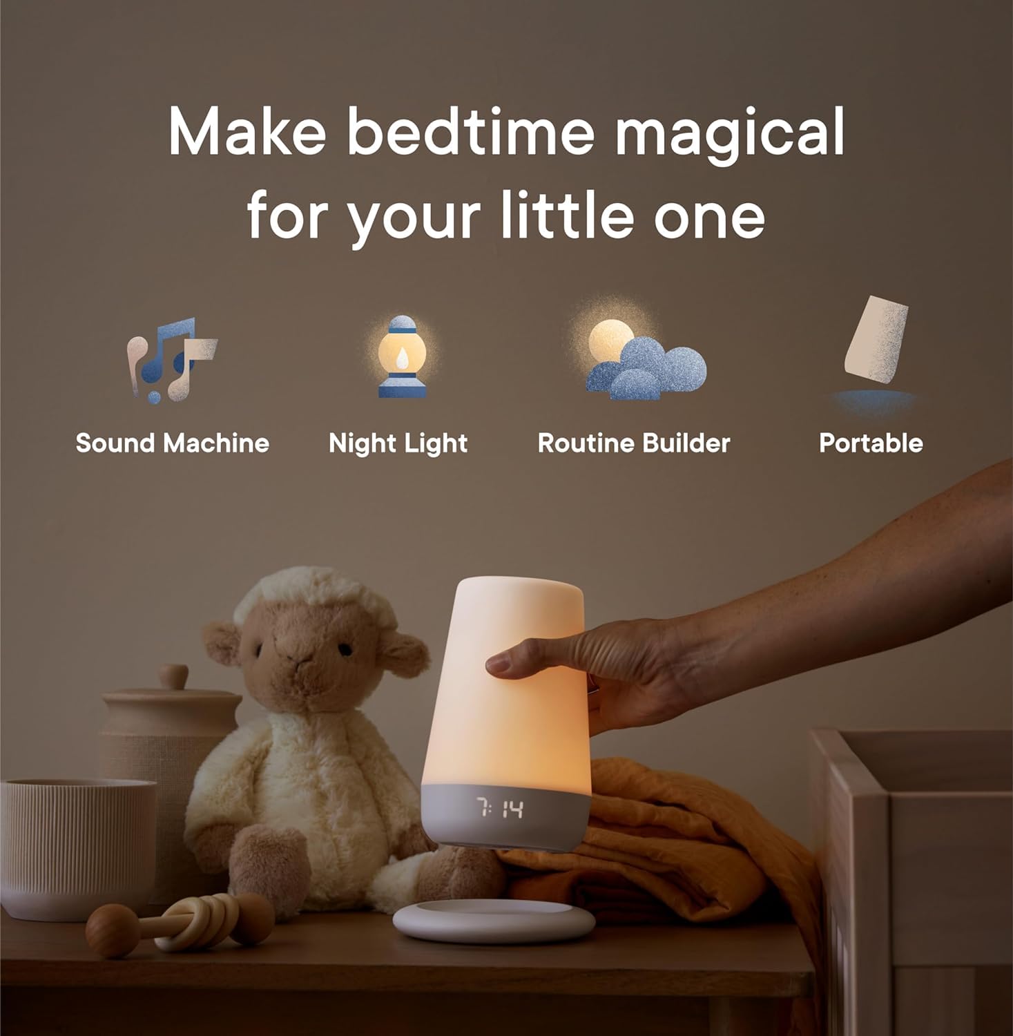 Hatch Rest+ Baby & Kids Sound Machine | 2nd Gen | Child’s Night Light, Alarm Clock, Toddler Sleep Trainer, Time-to-Rise, White Noise, Bedtime Stories, Portable, Backup Battery (with Charging Base)