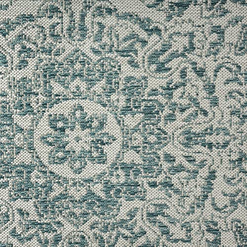 Nicole Miller New York Patio Country Azalea Transitional Medallion Indoor/Outdoor Area Rug, Blue/White, 5'2"x7'2"
