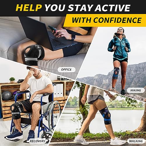 CAMBIVO Knee Brace for Women & Men, Knee Brace with Side Stabilizers for Knee Pain Relief, Adjustable Compression Knee Support for Gym Running Working Out （Small,Gray