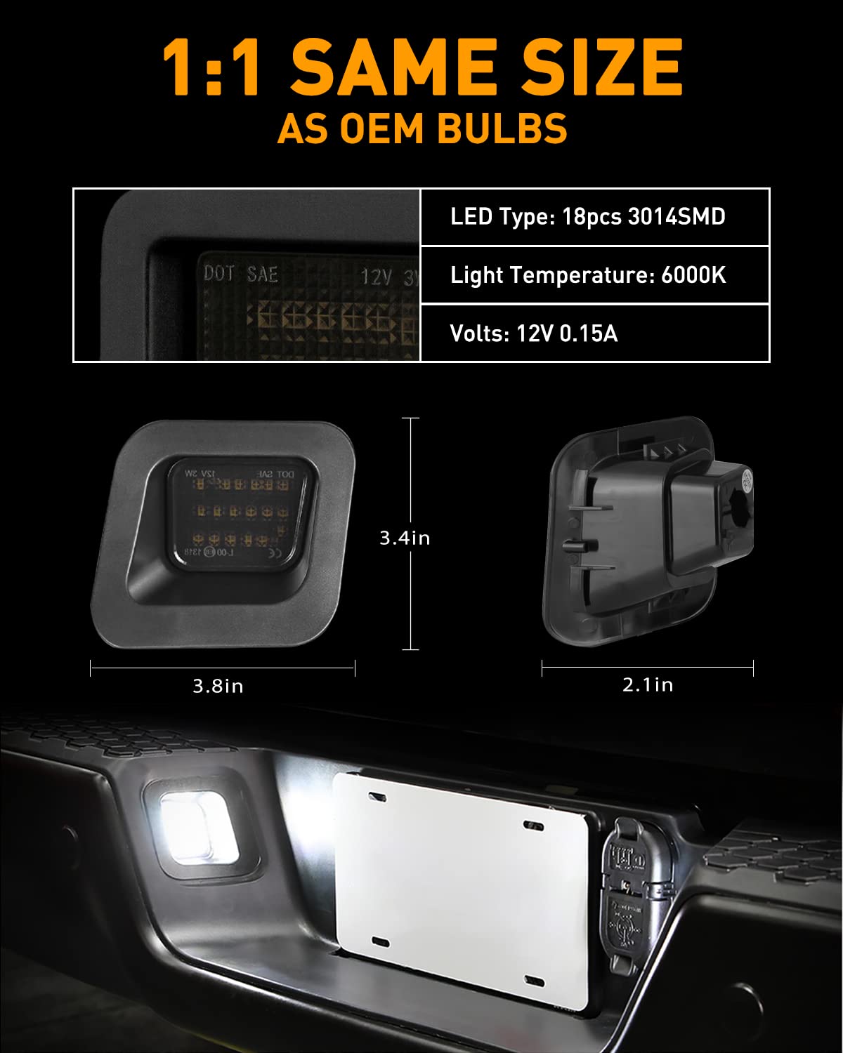 LESAUCE Full LED License Plate Light Tag Light For 2003-2018 Dodge RAM 1500 2500 3500 Pickup Truck, 6000K White, Smoke Lens, Tag Lamp Assembly Replacement, 2 PCS