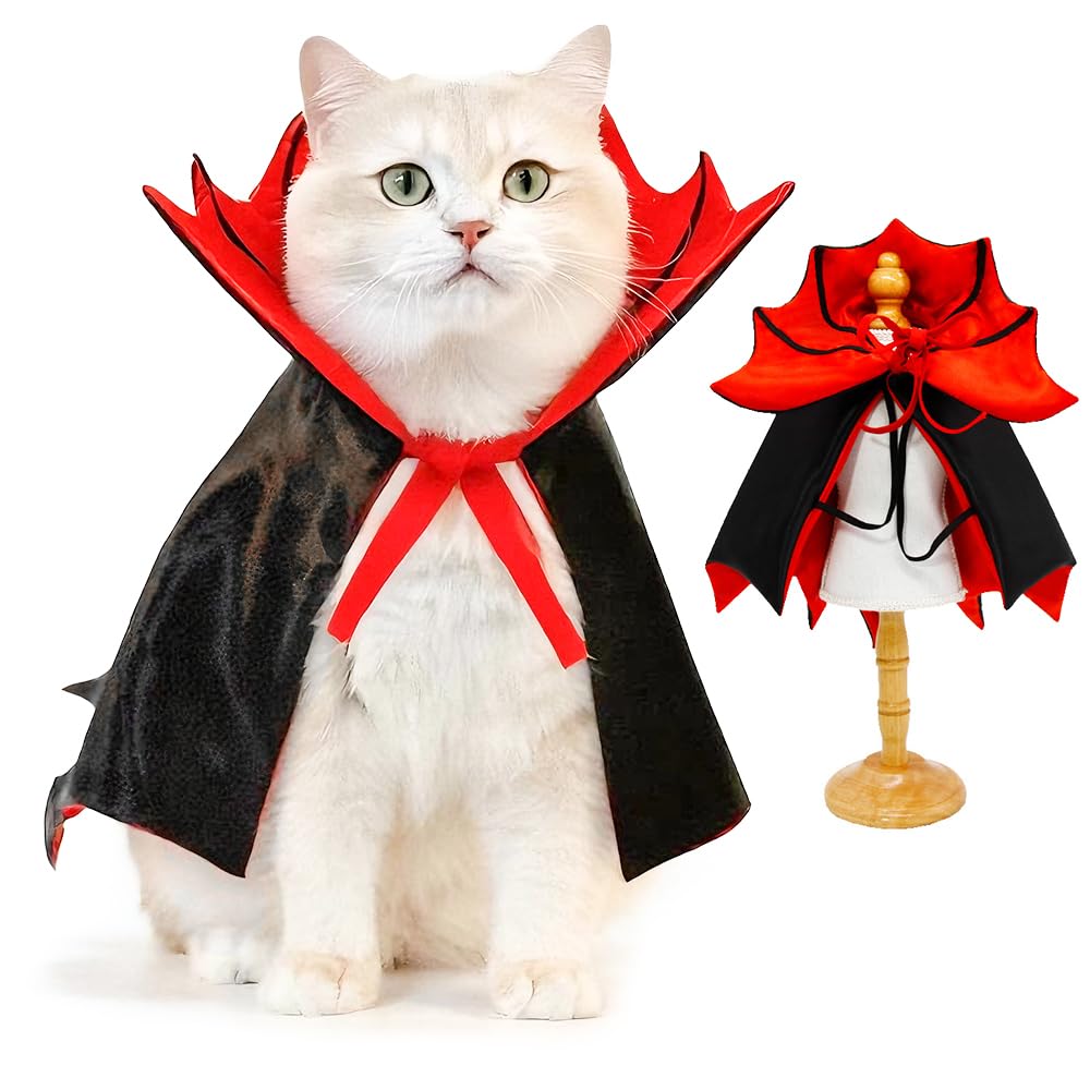 Cat Halloween Costume,Vampire Bat Wings Cape for Pets, Small Dog Halloween Costumes for Trick-or-Treating, Cosplay, Parties & Photo Shoots (Red)