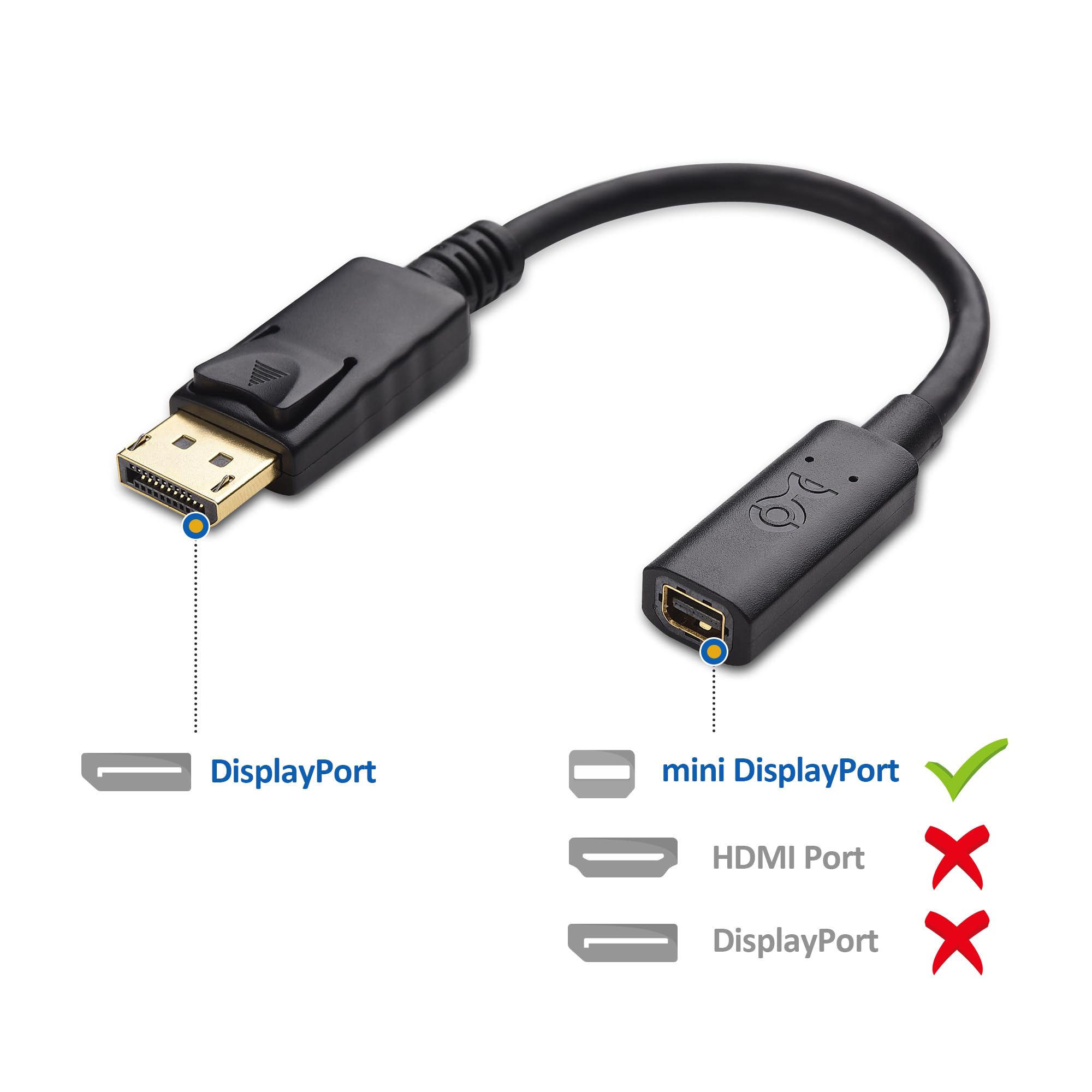 Cable Matters DisplayPort to Mini DisplayPort Adapter, 6 Inches (DisplayPort Male to Mini DisplayPort Female Adapter Cable, DP to Mini DP), Compatible with Apple Cinema Display via Mini DisplayPort