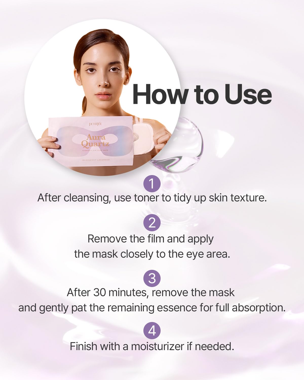 Petitfee Aura Quartz Hydrogel Eye Zone Mask 5ea (9g*5) - Lavender Mask for Entire Eye Area, Instant Cooling, Puffiness, Morning Quick Care, Rejuvenating Tired Skin, Brighter Complexion