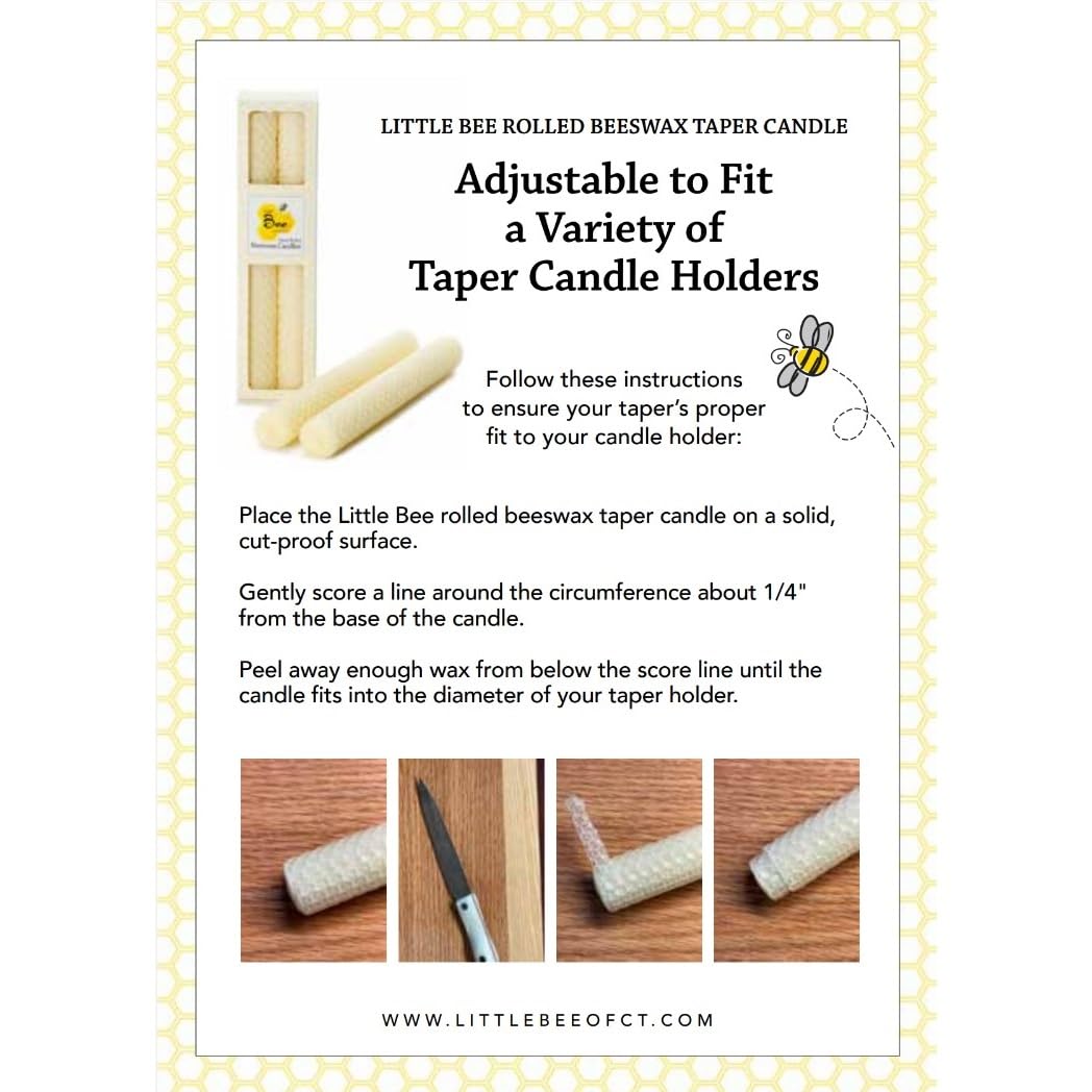 8 Inch Hand-Rolled Beeswax Taper Candles - Little Bee of Connecticut (Single Pair)